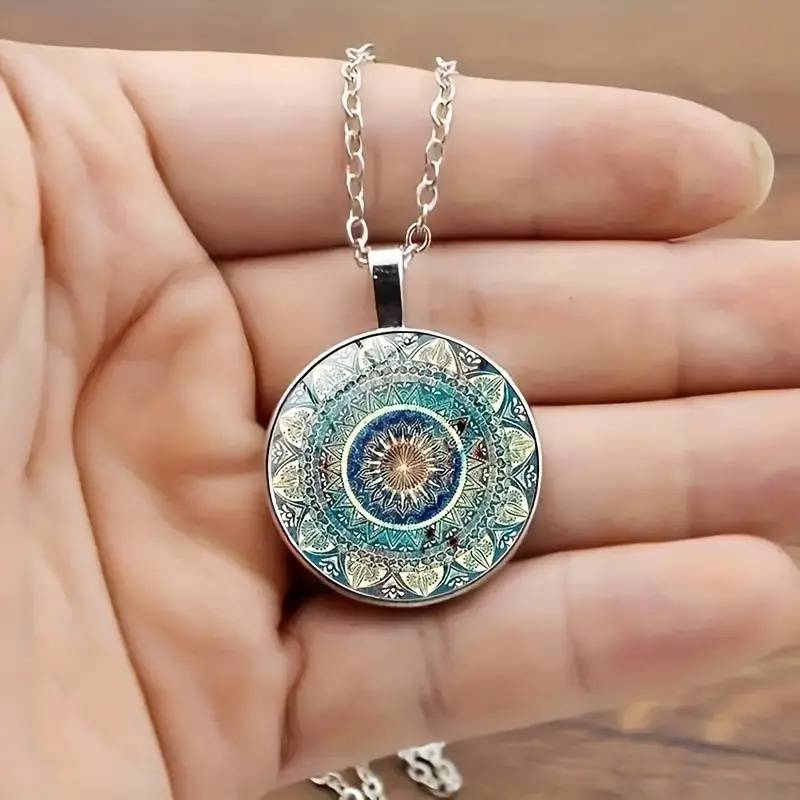 Vintage zilās mandalas apaļa kaklarota
