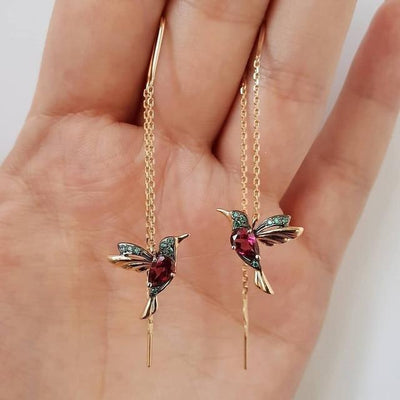 Emaljas un cirkonītu kolibri auskari